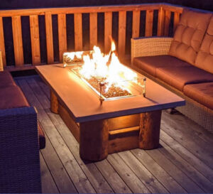 add warmth and ambiance to your pool and backyard with a fire table